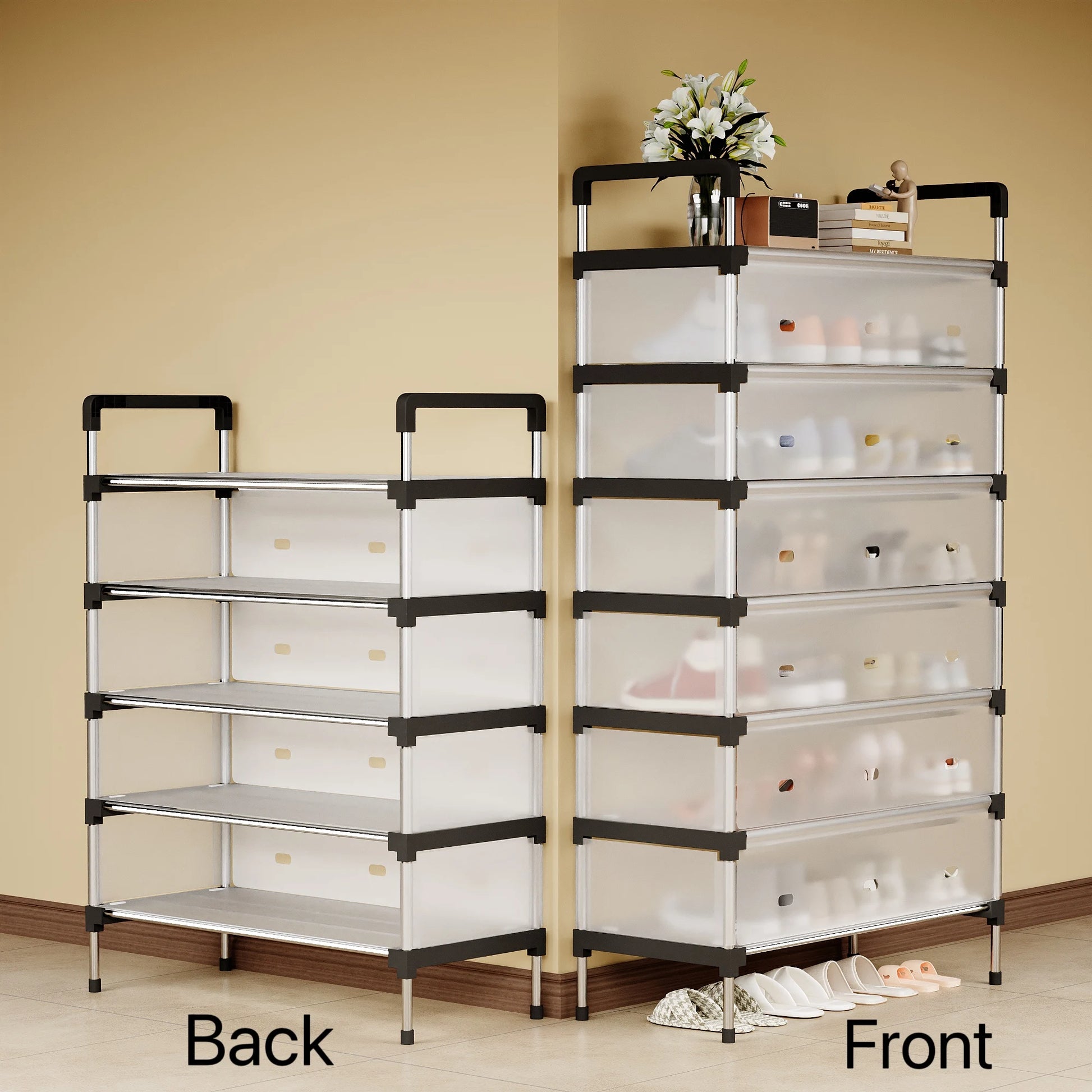 13000fcfa Porte-chaussures en métal à 7 niveaux avec couvercle anti-poussière, étagère de rangement pour chaussures, support pour placard, entrée, salon