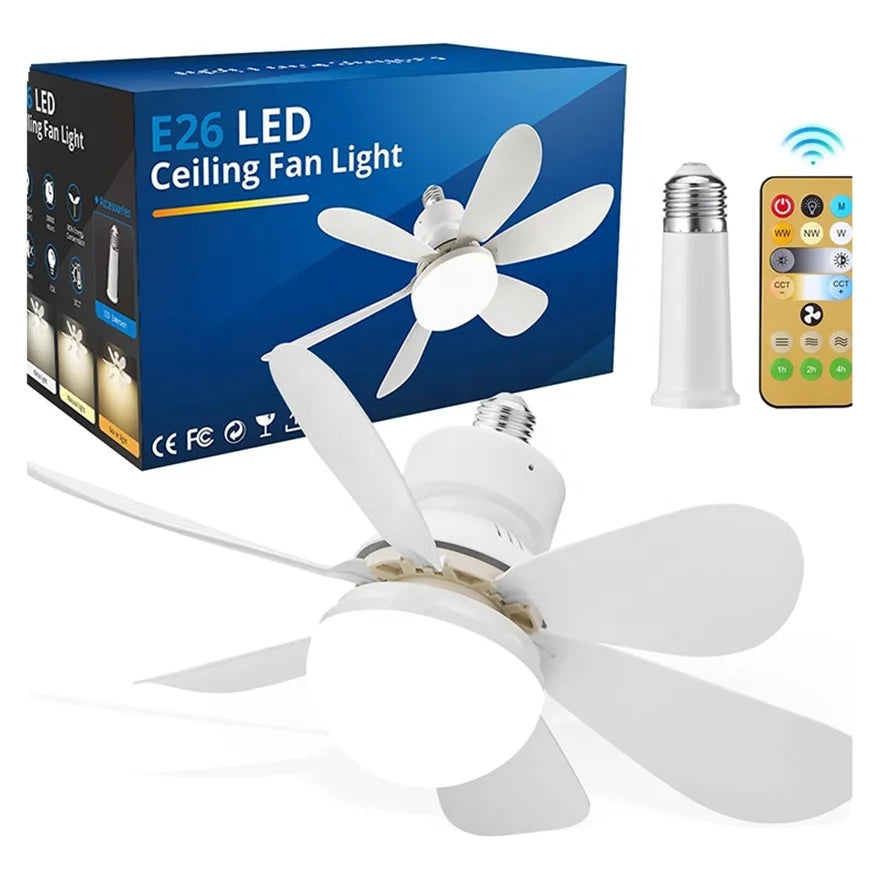 20000fcfa Ventilateur de plafond à LED à gradation intelligente 360 ventilateur rotatif E26 ampoule 3 couleurs ventilateur de plafond avec lumière et télécommande