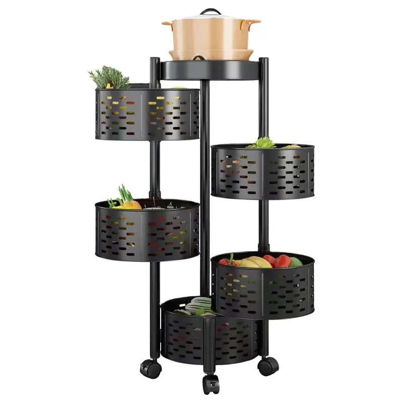 22000fcfa Étagère rotative de cuisine, paniers multi-niveaux au sol, rangement pour fruits et légumes à 360 degrés, étagère à légumes pour la maison