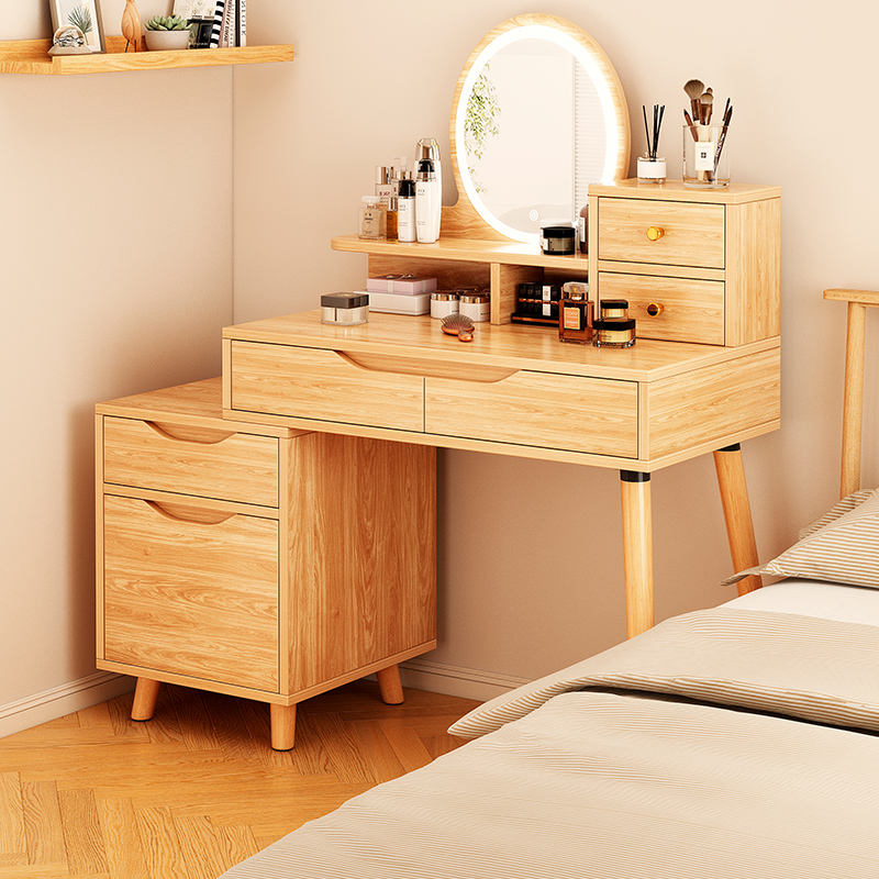 55000 FCFA Coiffeuse fonctionnelle en bois de noyer de chêne blanc moderne classique dans la chambre avec tiroirs et miroirs LED