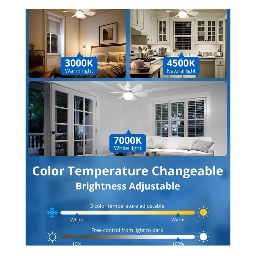 20000fcfa Ventilateur de plafond à LED à gradation intelligente 360 ventilateur rotatif E26 ampoule 3 couleurs ventilateur de plafond avec lumière et télécommande
