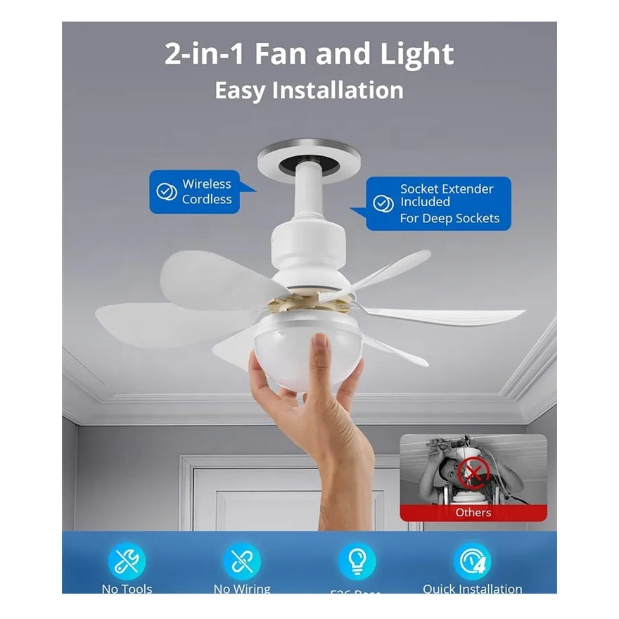 20000fcfa Ventilateur de plafond à LED à gradation intelligente 360 ventilateur rotatif E26 ampoule 3 couleurs ventilateur de plafond avec lumière et télécommande