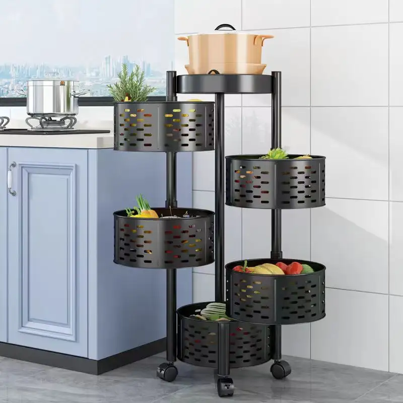 22000fcfa Étagère rotative de cuisine, paniers multi-niveaux au sol, rangement pour fruits et légumes à 360 degrés, étagère à légumes pour la maison
