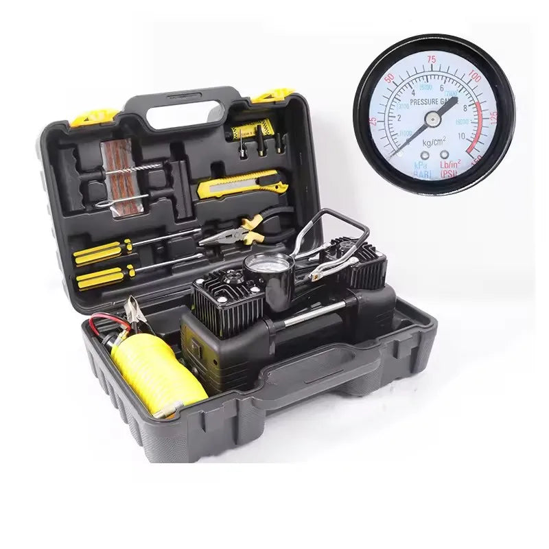 25000fcfa Compresseur d'air de voiture Pompe à pneu Gonfleur d'air automatique avec lumière LED Outil de réparation de pneu Gonfleur de pneu de voiture avec boîte à outils