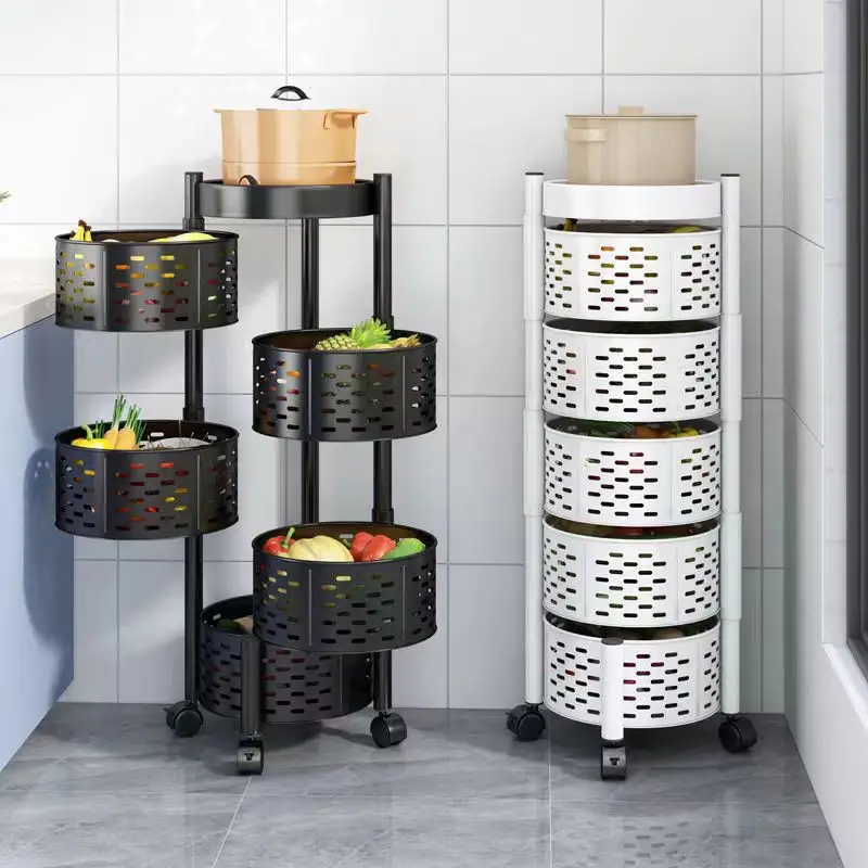 22000fcfa Étagère rotative de cuisine, paniers multi-niveaux au sol, rangement pour fruits et légumes à 360 degrés, étagère à légumes pour la maison