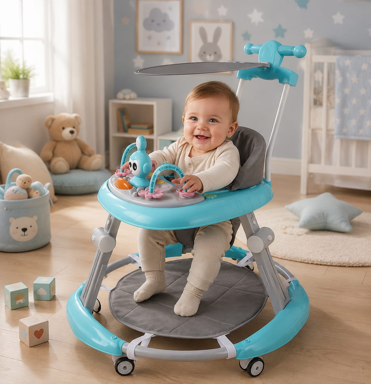 25000fcfa Trotteur Bébé Multifonction avec Pare-soleil – Confort, Éveil et Sécurité